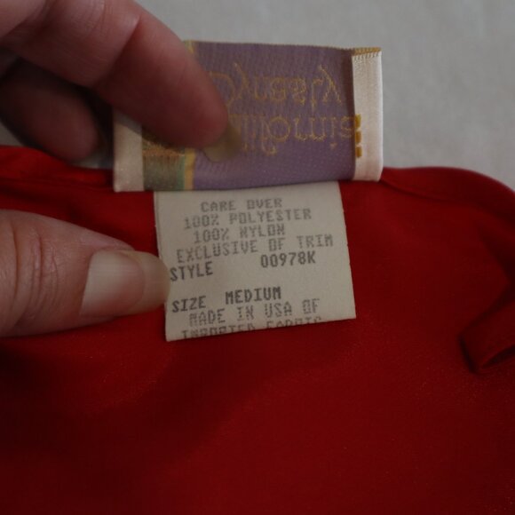 California Dynasty Womens Vintage Robe Chemise Set Red Lace Slip Dress Size Med - Picture 7 of 13